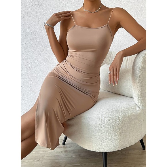 Twist Backless Split Thigh Cami midi Dress black - Picture 6 of 11